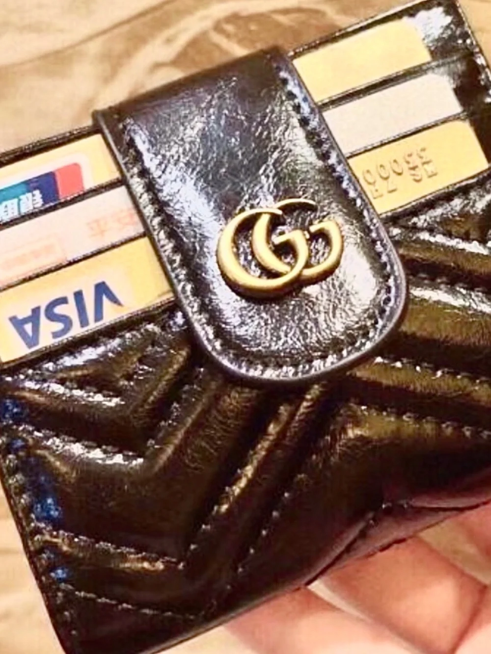 GUCCI SMAL BLACK UNISEX CARDS ORGANIZERS LEATHER WALLET